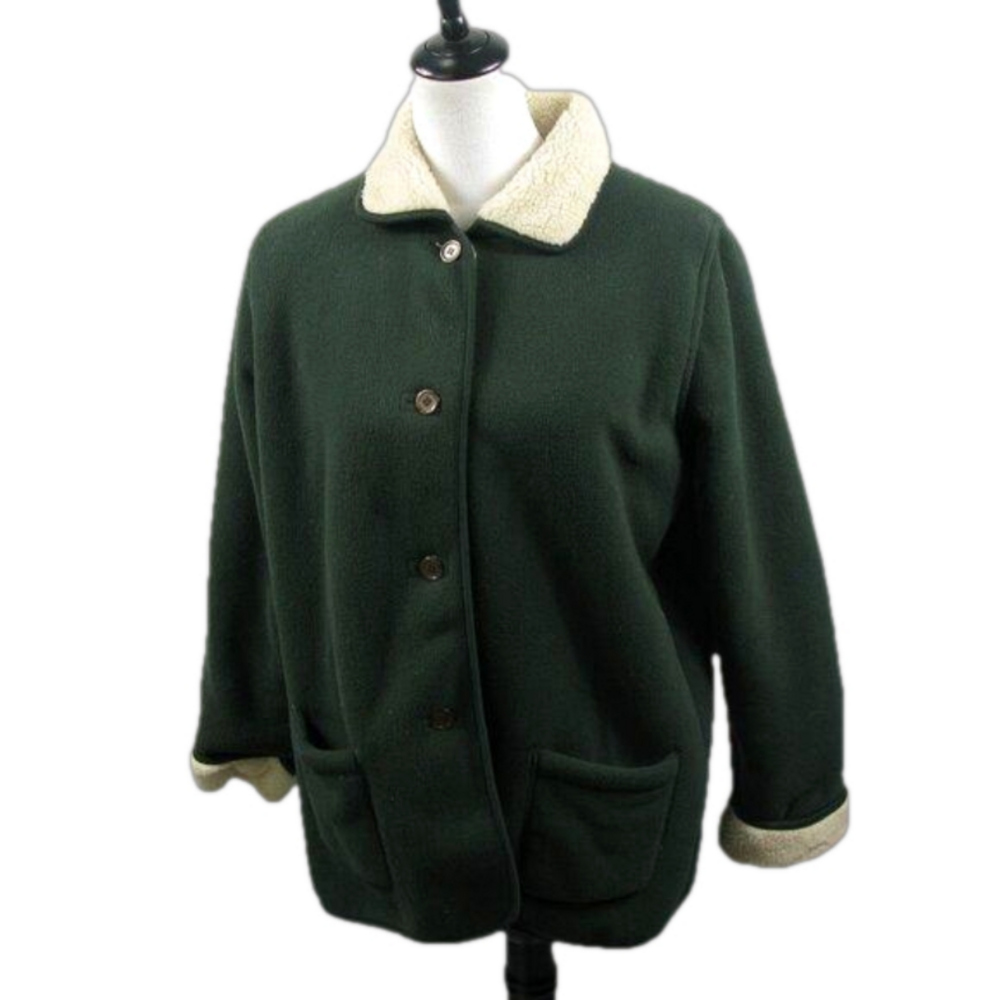 Denim & Co. Forest Green Fleece Sherpa Lined 3/4 Length Jacket Size Small